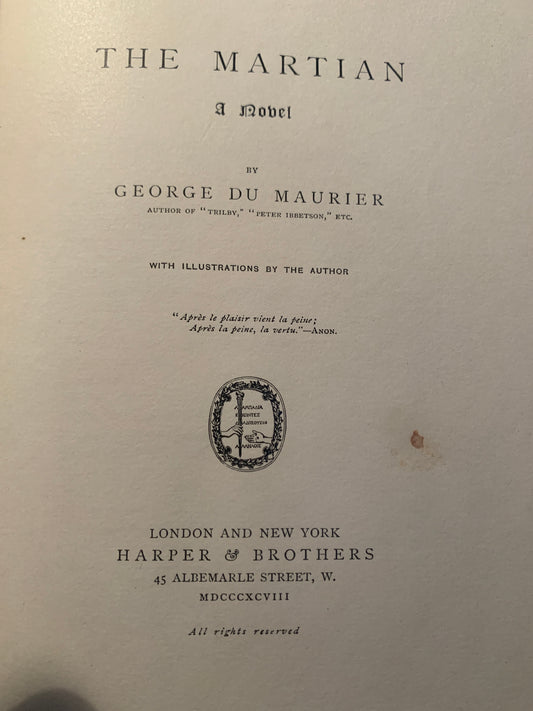 The Martian by George Du Maurier 1898 Limited Edition inc illustrations Antique Copy